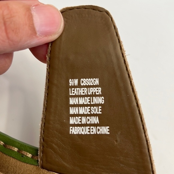 Cobb  Hill Omara C green and tan leather wedge sandal size 9.5 W - Picture 6 of 16